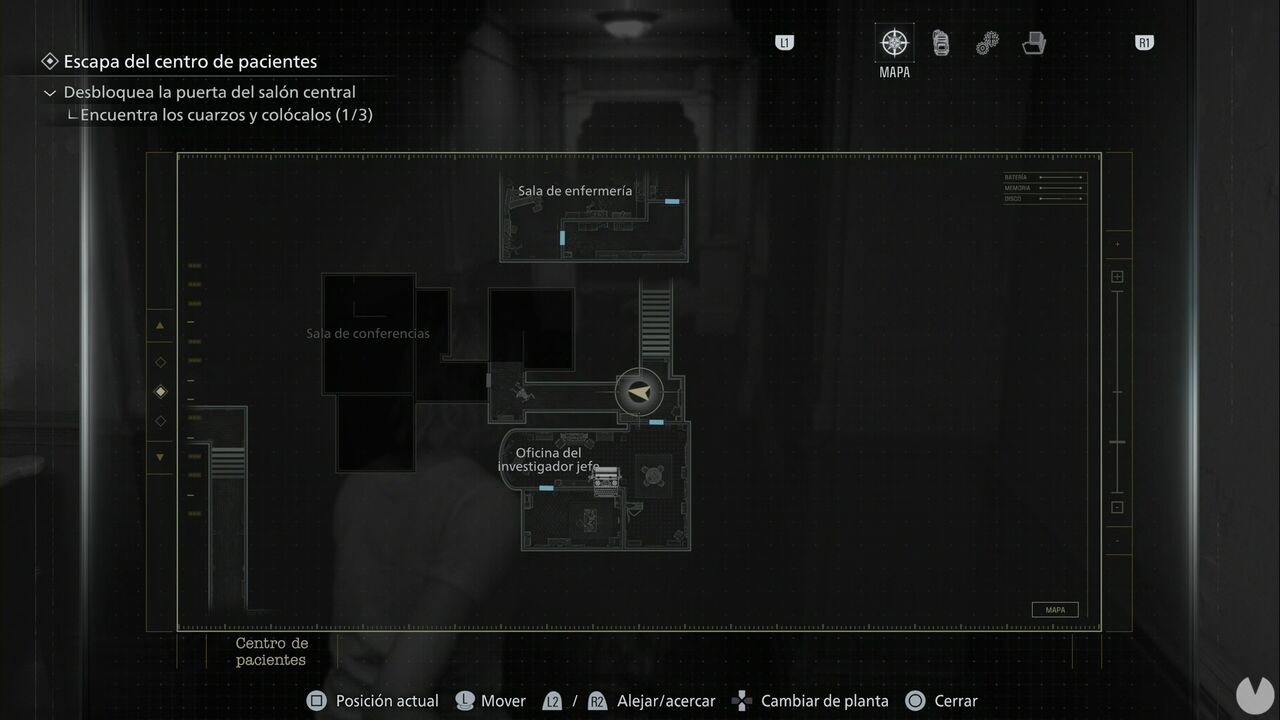 Resident Evil Requiem - Patient Center (III), first-floor hallway in the East Wing connecting the Chief Researcher's Office to the Conference Room