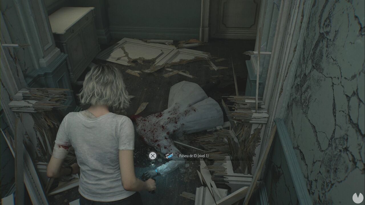 Resident Evil Requiem - Patient Center (III), corpse carrying the ID Wristband (Level 1) in the eastern hallway on the first floor of the East Wing