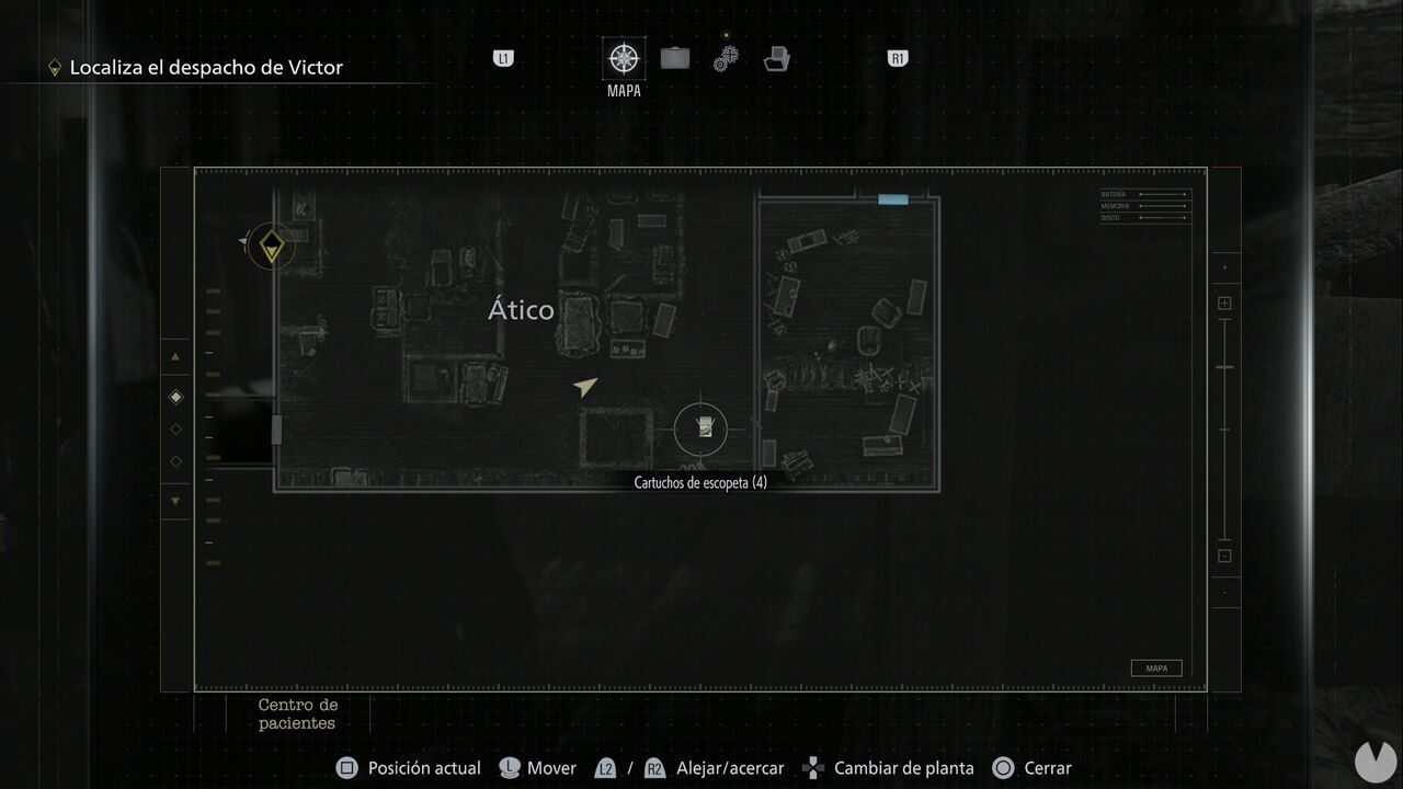 Resident Evil Requiem - Care Center (IV), shotgun ammunition icon in the southeastern corner of the Care Center Attic