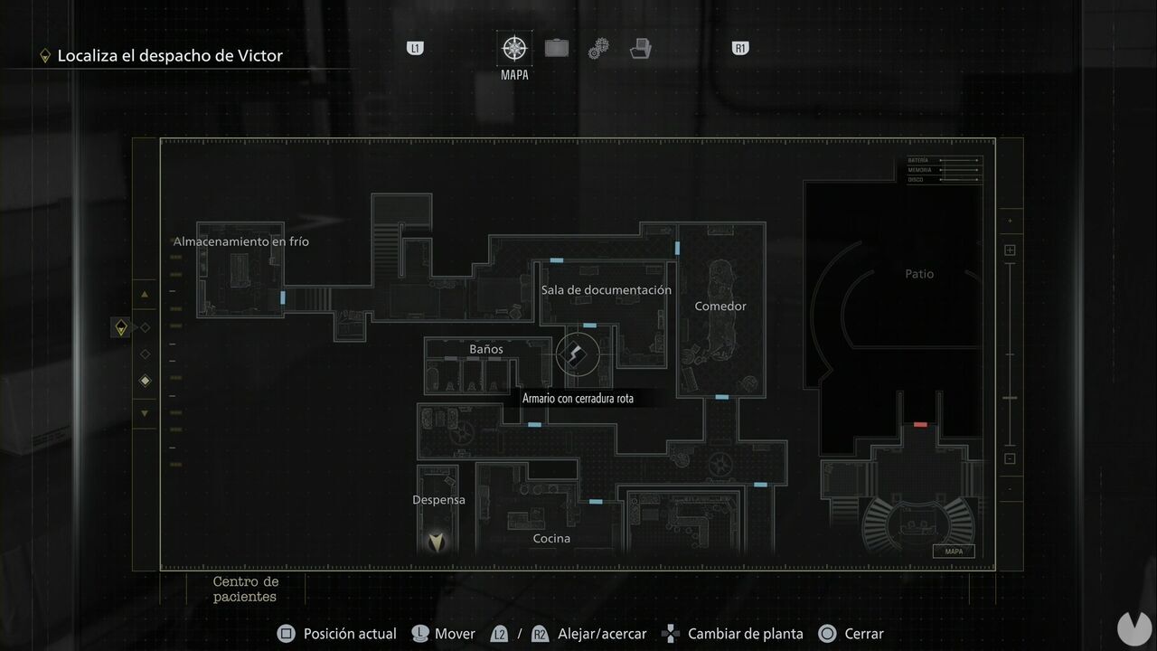 Resident Evil Requiem - Cabinets with broken locks in the Patient Center, location of the Documentation Room cabinet in the northwestern section of the ground floor