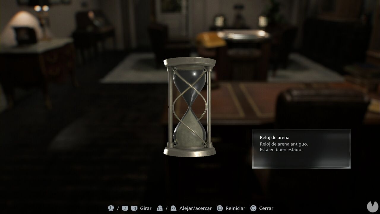 Resident Evil Requiem - Patient Center (V), hourglass on the desk in the courtyard house's study