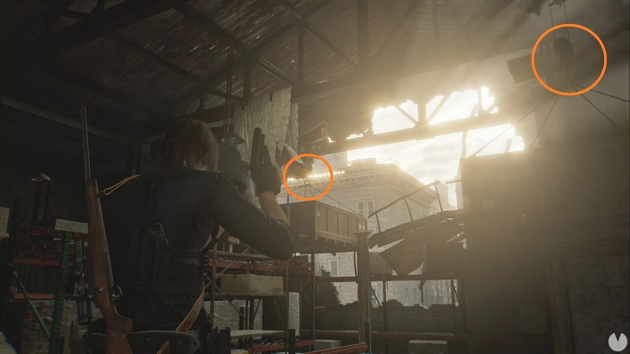 Resident Evil Requiem - East Raccoon City, crate fastenings in the southwestern and southern sections of the Logistics Warehouse ceiling