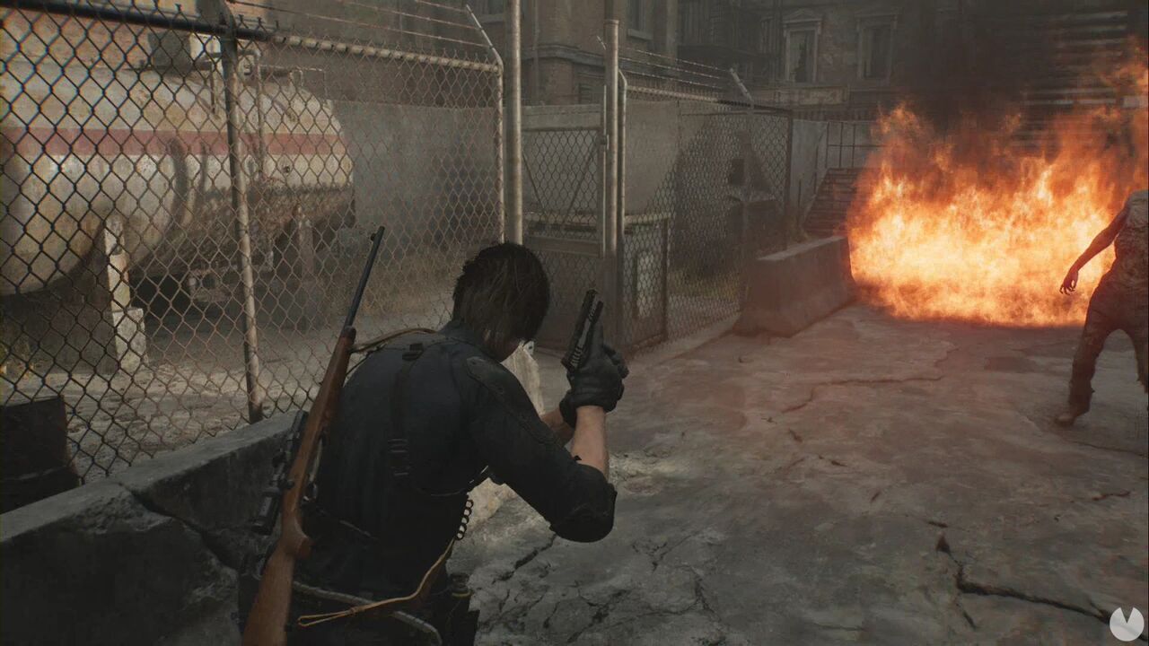 Resident Evil Requiem - East Raccoon City, Leon runs towards the fuel tank in the northern section of the petrol station