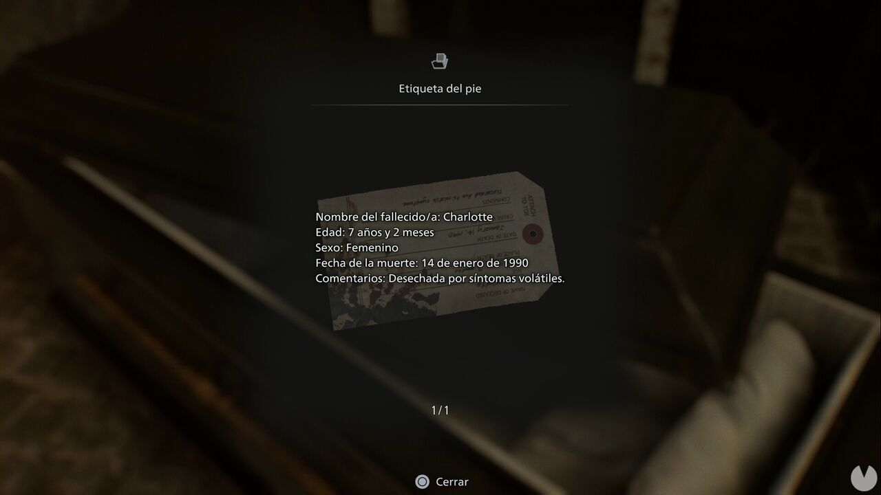 Resident Evil Requiem - R.P.D., Toe Tag inside a coffin in the basement of the Orphanage
