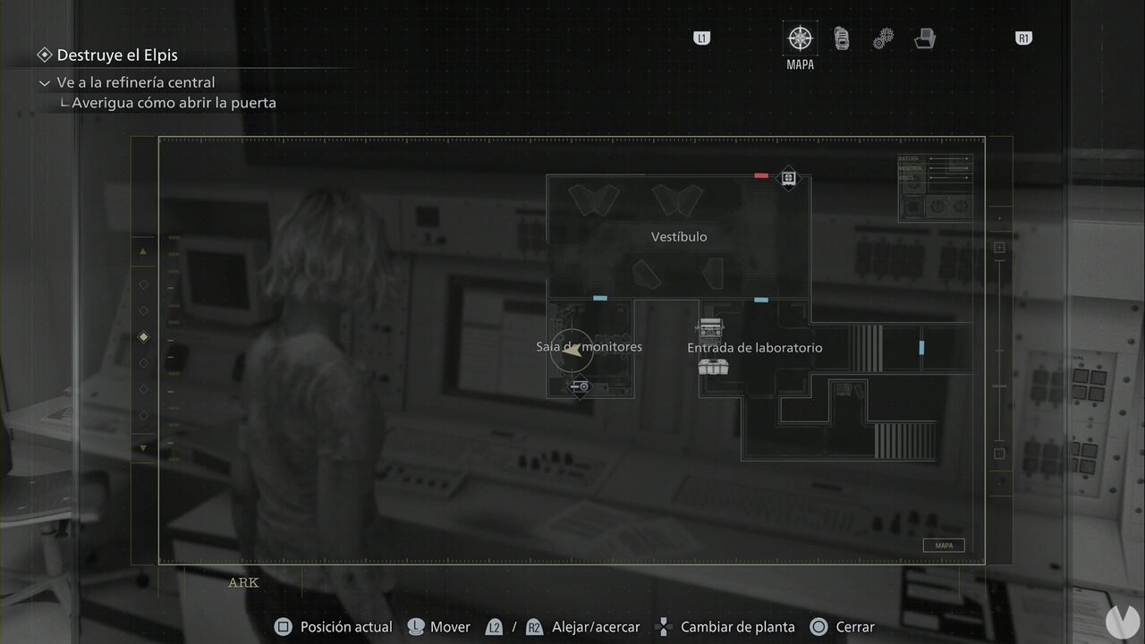 Resident Evil Requiem - ARK (II), location of the Monitor Room southwest of the Lobby, containing a document and a safe