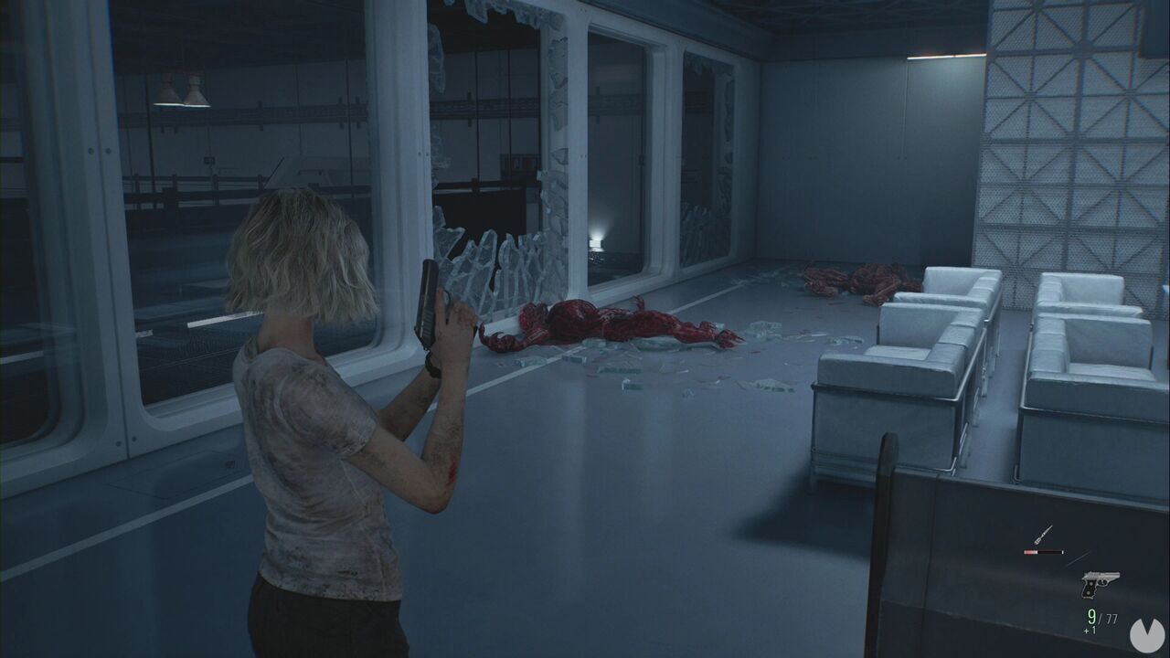 Resident Evil Requiem - ARK (II), dead Lickers in the westernmost section of the Lobby after crashing through the glass wall of Bioweapons Silo 05