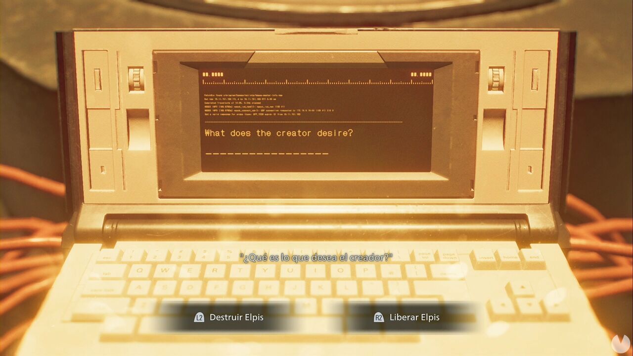 Resident Evil Requiem - ARK (III), decision menu for destroying or releasing Elpis at the end of the game