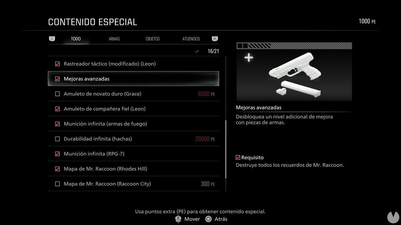 Resident Evil Requiem - Weapon upgrades, Advanced Upgrades option in the Special Content menu