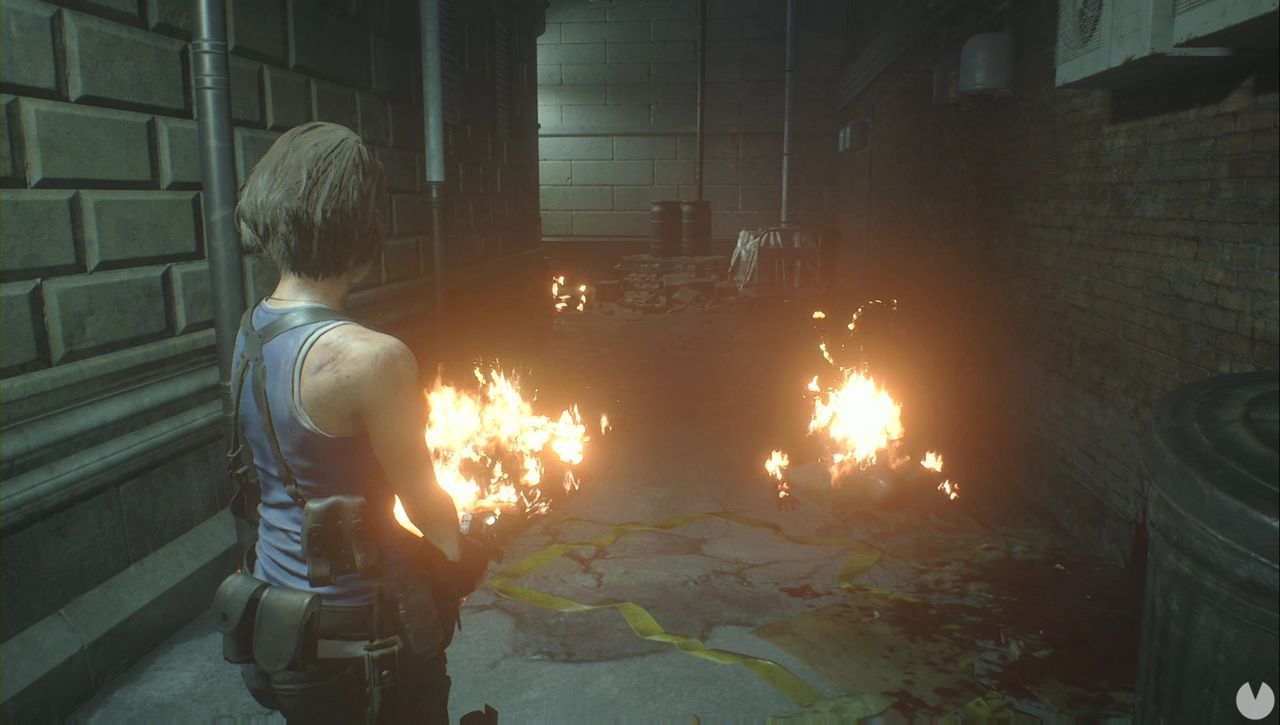 Resident Evil 3 Remake - Downtown: dead zombies in the alley