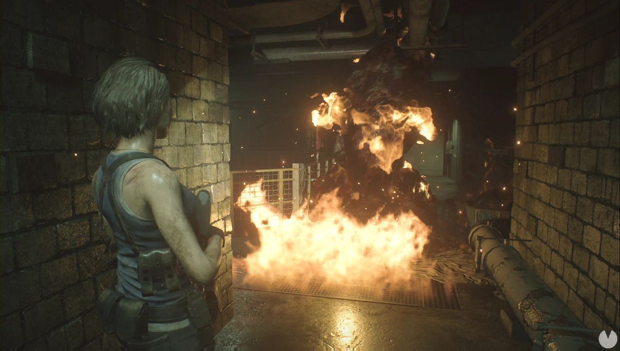 Resident Evil 3 Remake - Sewers and Demolition Site: Hunter Gamma on fire
