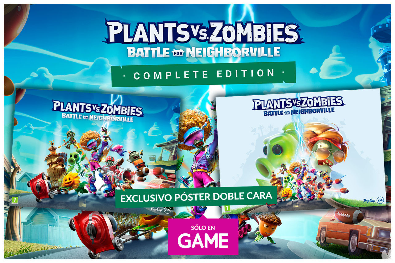 Póster exclusivo de GAME por la reserva de Plants vs. Zombies: Battle for Neighborville para Switch