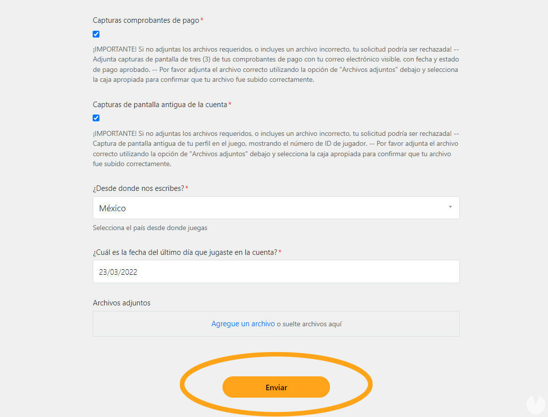 Free Fire - Account recovery form