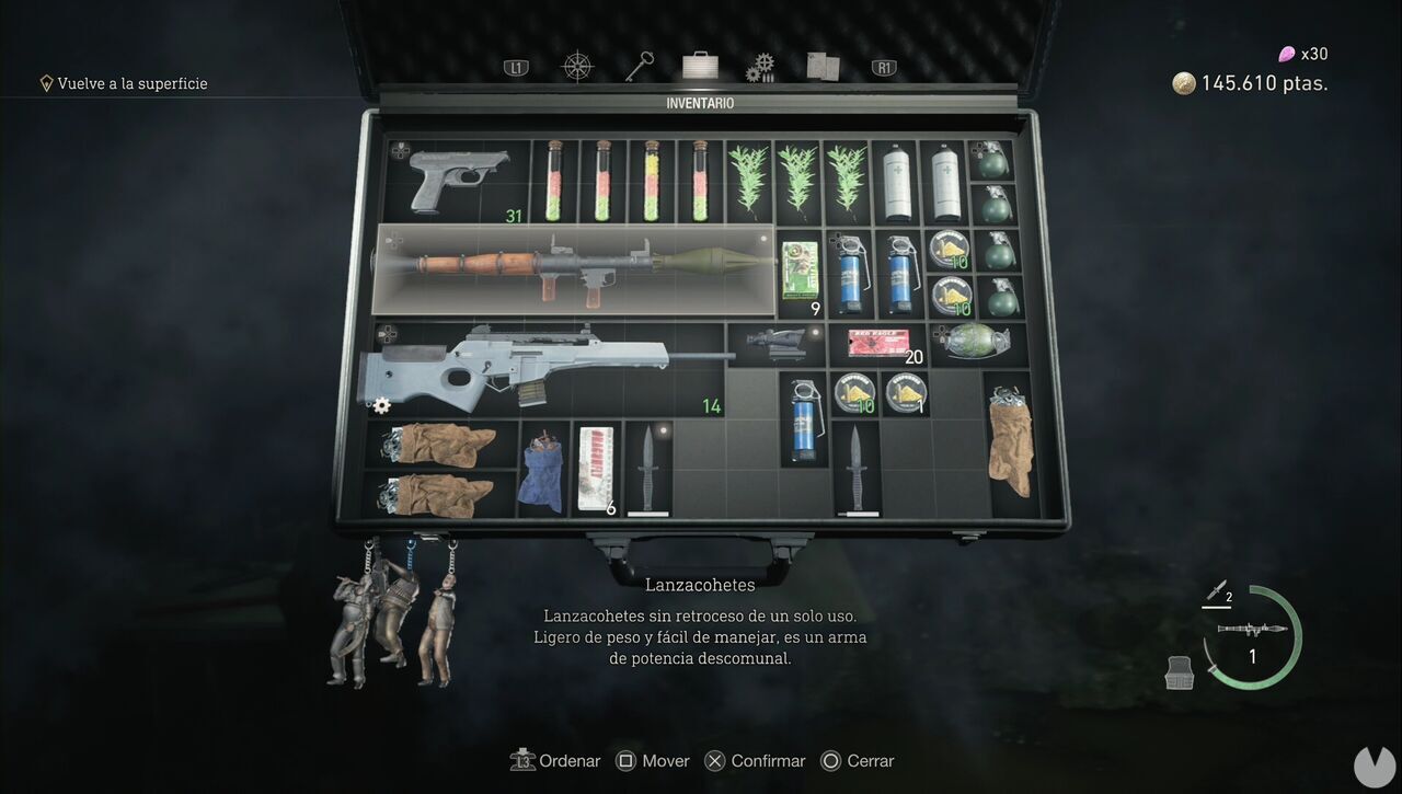 Resident Evil 4 Remake - Chapter 10: inventory containing the Rocket Launcher