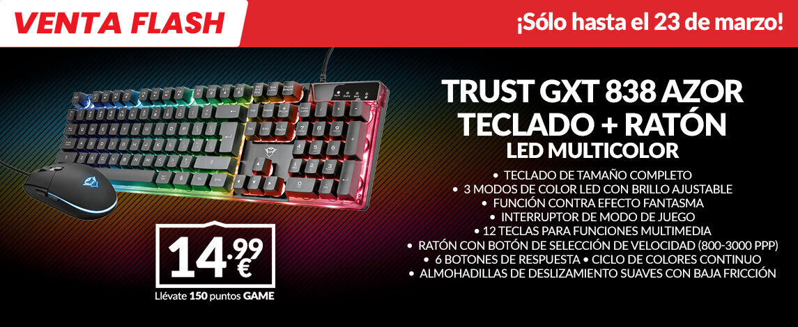 Consigue el pack de teclado y ratón gaming TRUST GXT 838 AZOR en GAME por sólo 14,99 euros. Noticias en tiempo real
