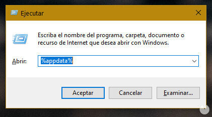 Buscar en la consola de comandos el directorio appdata