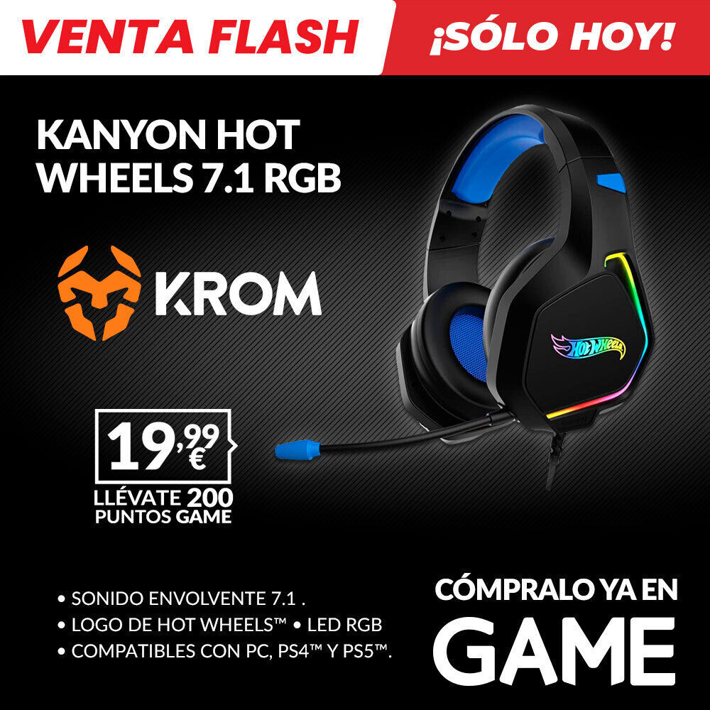 Consigue los auriculares gaming Krom Kanyon Edición Hot Wheels 7.1 RGB en GAME por 19,99 euros, sólo hoy. Noticias en tiempo real