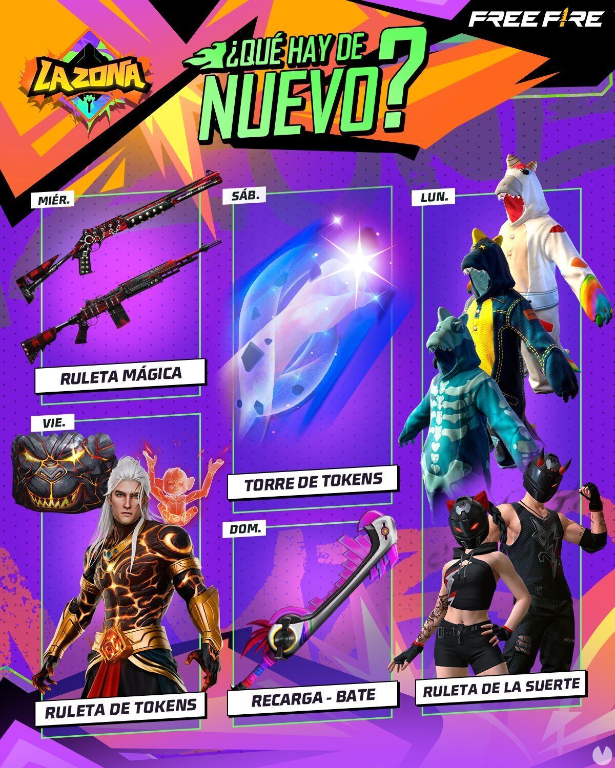 FREE FIRE MAX | Agenda semanal del 12 al 18 de marzo: Guerrero Volcánico y skins dinosaurios. Noticias en tiempo real