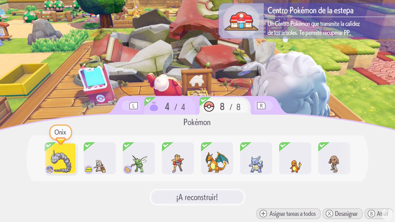 Pok�mon Pokopia - Assigning Pok�mon to rebuild a Pok�mon Center