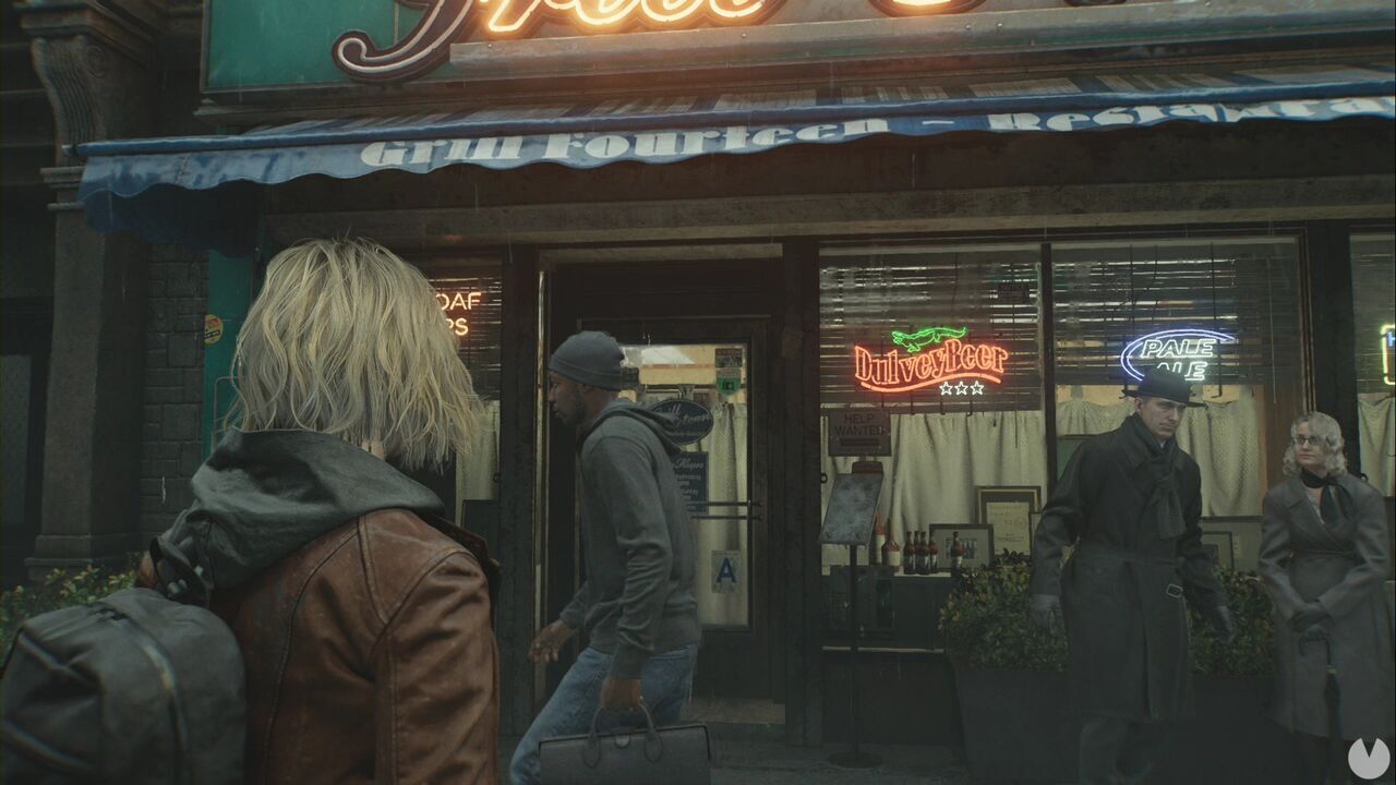 Resident Evil Requiem - Easter eggs, Dulvey Beer neon sign in one of the shop windows on Wrenwood Street