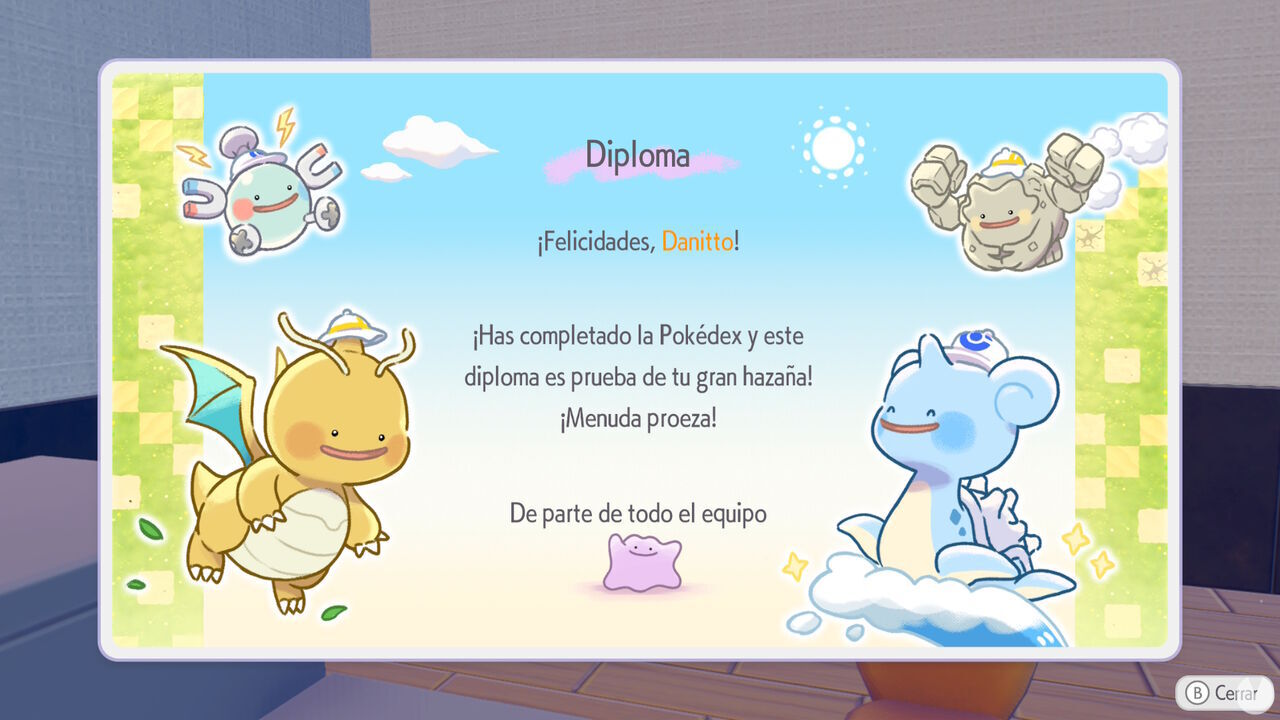Pok�mon Pokopia - Message on the Diploma for completing the Pok�dex
