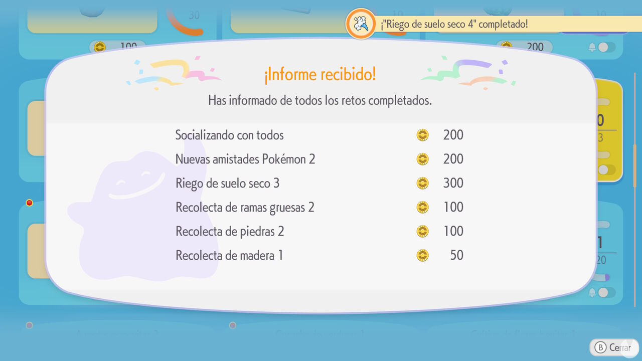 Pok�mon Pokopia - Reporting completed daily challenges to claim Life Coins as rewards