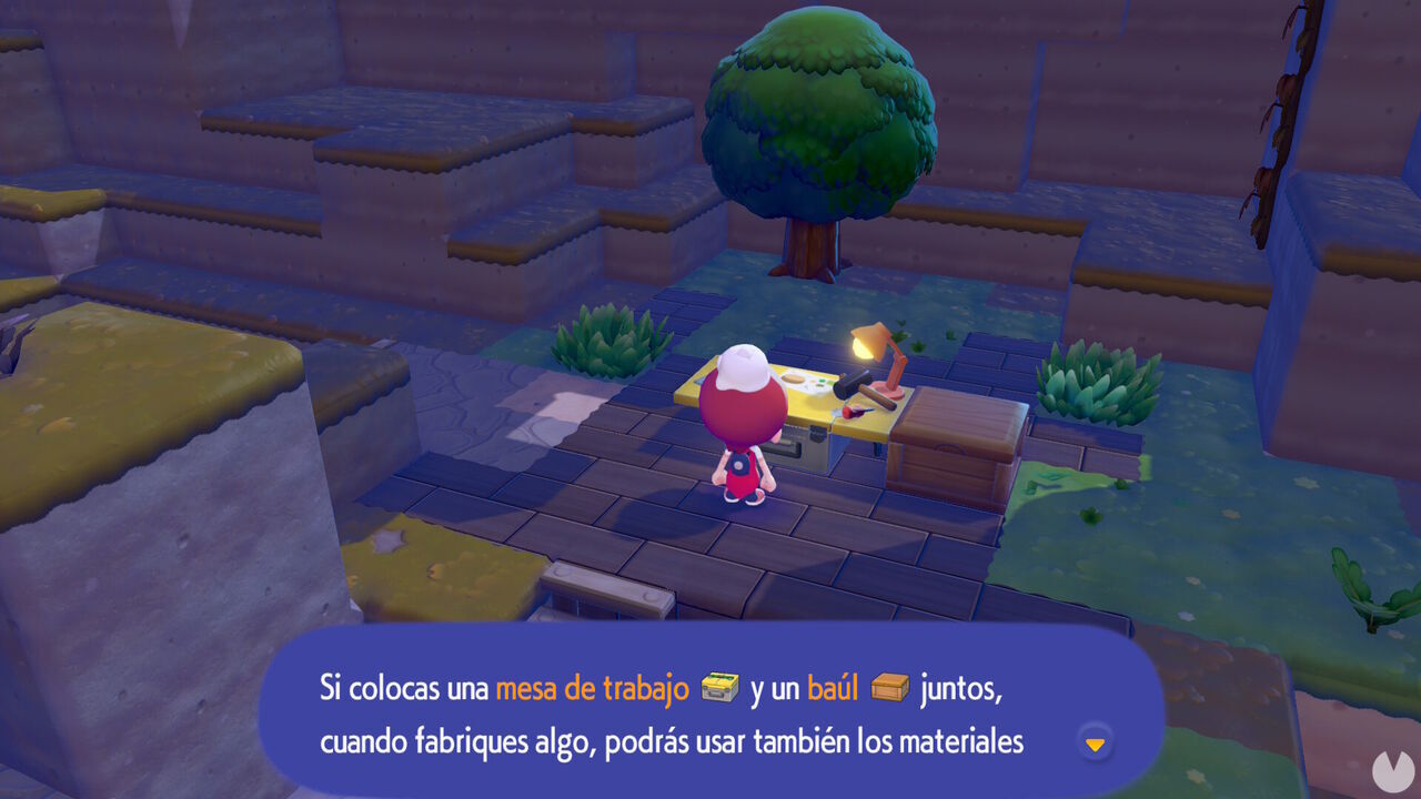 Pok�mon Pokopia - Placing storage boxes beside a Workbench to make crafting faster