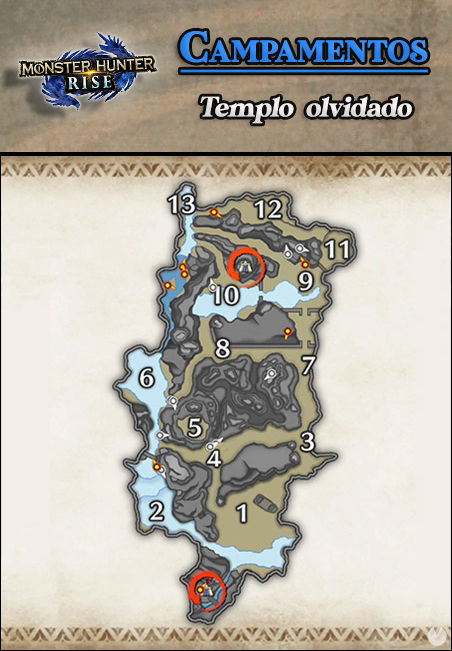 Monster Hunter Rise - Todos los campamentos de Templo olvidado (Localizaci