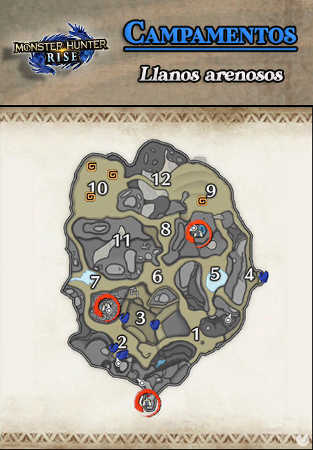 Monster Hunter Rise - Todos los campamentos de Llanos arenosos (Localizaci