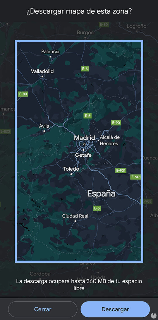 Seleccionar una zona para descargar el mapa en Google Maps