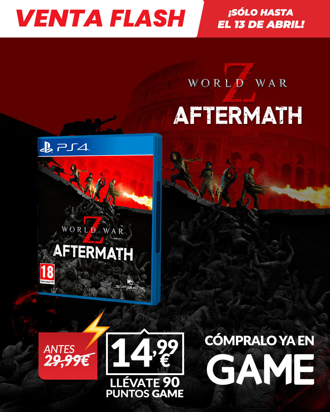 Consigue World War Z Aftermath para PS4 en la Venta Flash GAME por sólo 14,99 euros