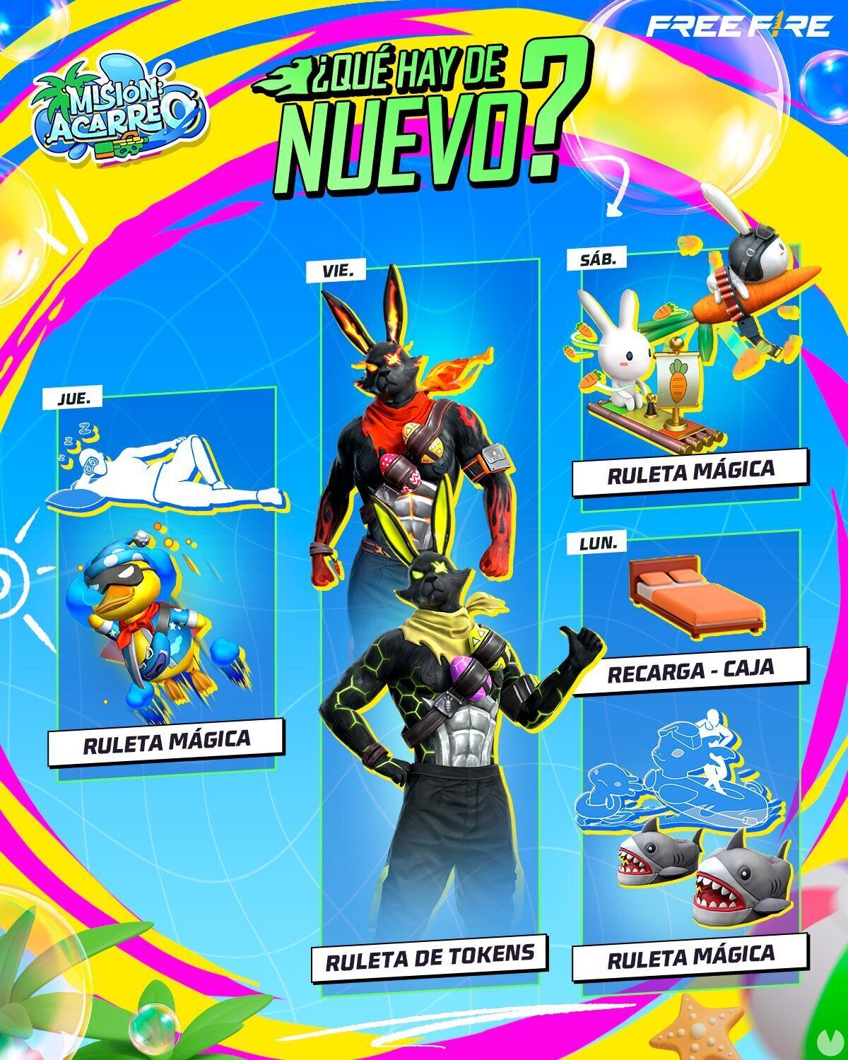 FREE FIRE MAX | Agenda semanal del 16 al 22 de abril: Conejos malos, MP5 peligrosa y pantuflas de tiburón. Noticias en tiempo real