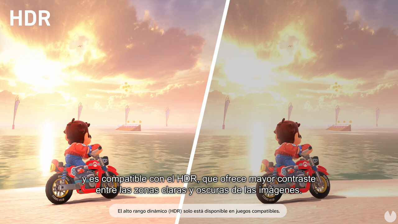 Comparativa de un juego de Switch 2 con y sin HDR.