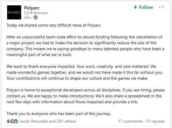 Polyarc anuncia importantes recortes en el estudio