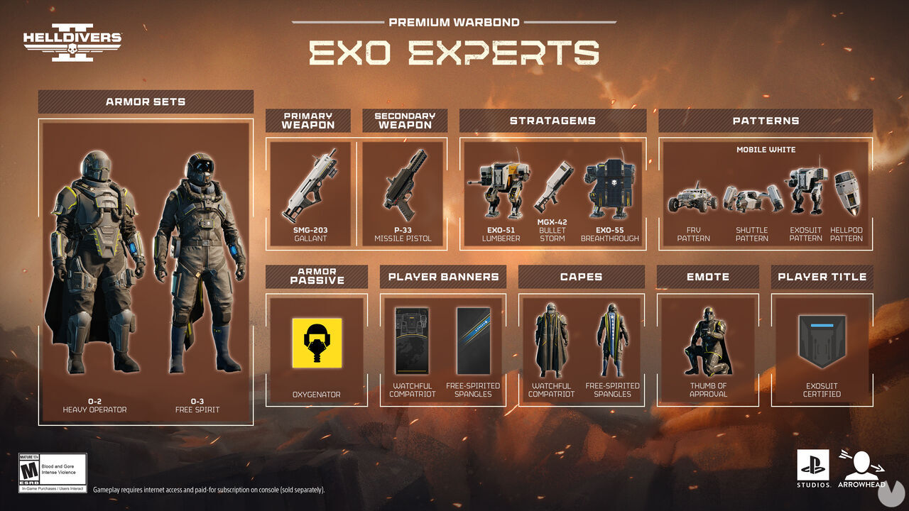 Helldivers 2 presenta su nuevo bono de guerra, Exoexpertos, con nuevos exotrajes, armas y personalización