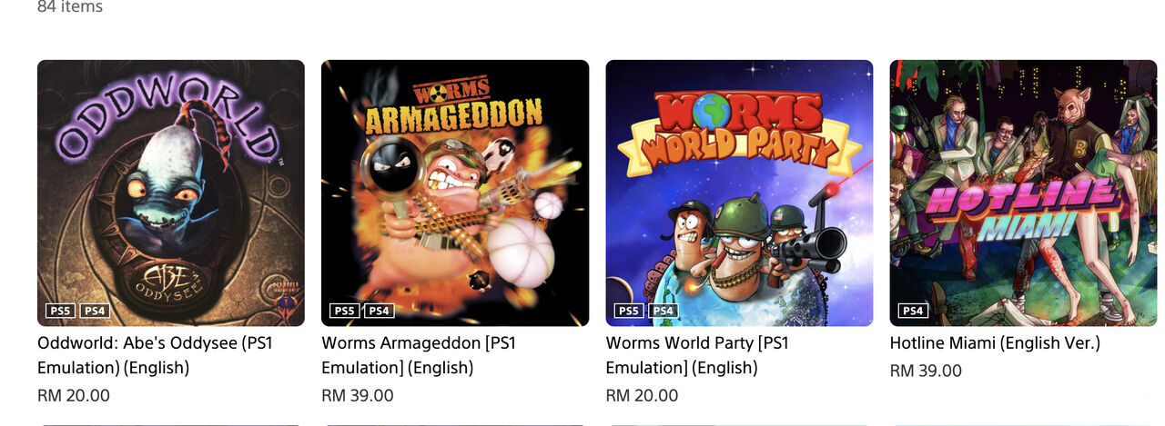 Juegos de PSP y PSX en la PS Store de Malasia.
