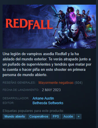 Criticas de Redfall en Steam