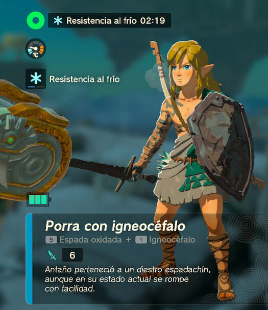 Zelda: Tears of the Kingdom - Mejores combinaciones de armas iniciales: Porra con igneocéfalo
