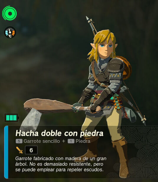 Zelda: Tears of the Kingdom - Mejores combinaciones de armas iniciales: Hacha doble con piedra