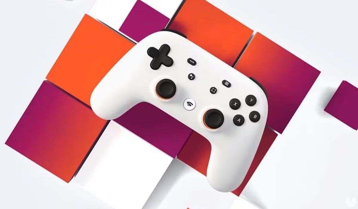 Imagen promocional de Stadia con el mando y el logo de la consola (Google)