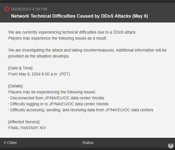 FF XIV ataque DDoS