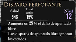 Clair Obscur: Expedition 33 - Características del pictos Disparo perforante