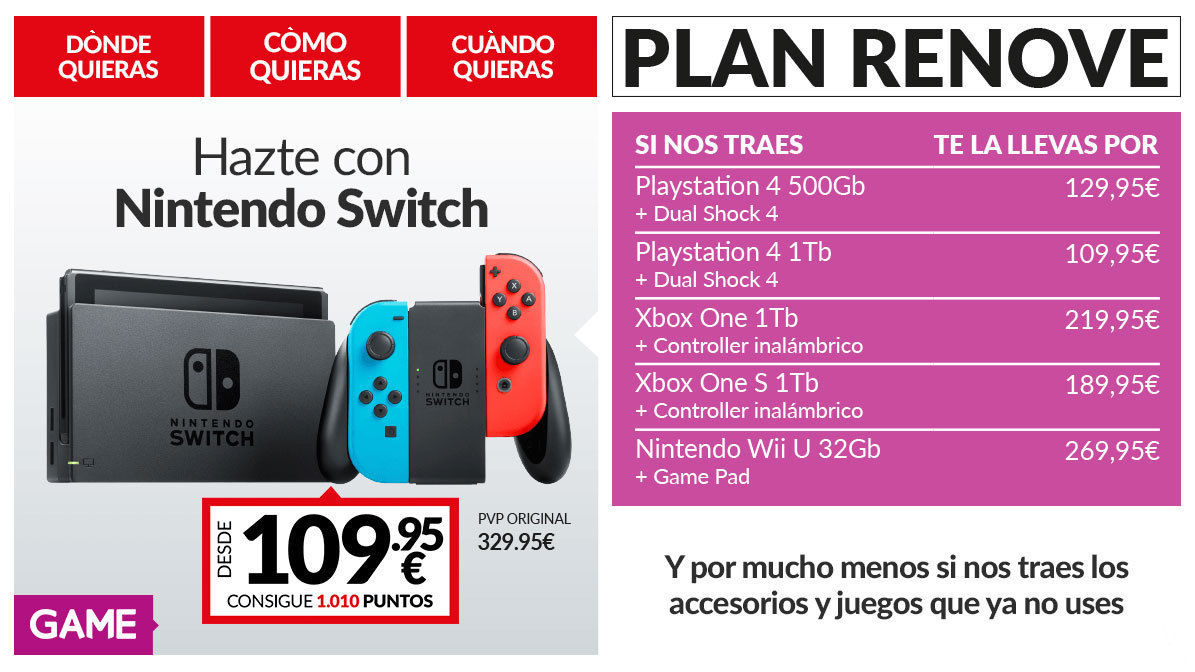 GAME anuncia un Plan Renove para Nintendo Switch