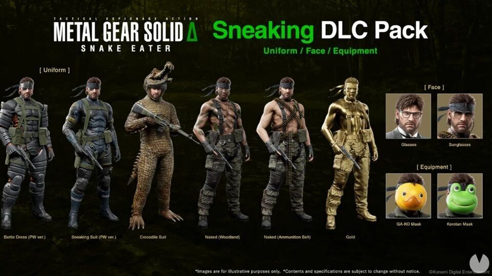 Metal Gear Solid Delta - Algunos de los nuevos camuflajes, incluidos en uno de los DLCs