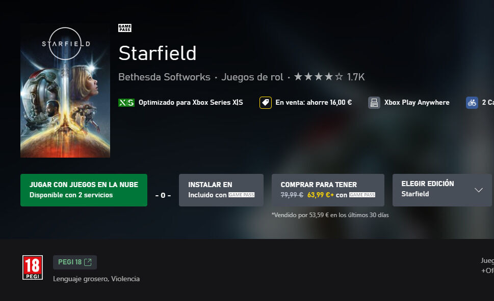 Starfield en la tienda de Microsoft