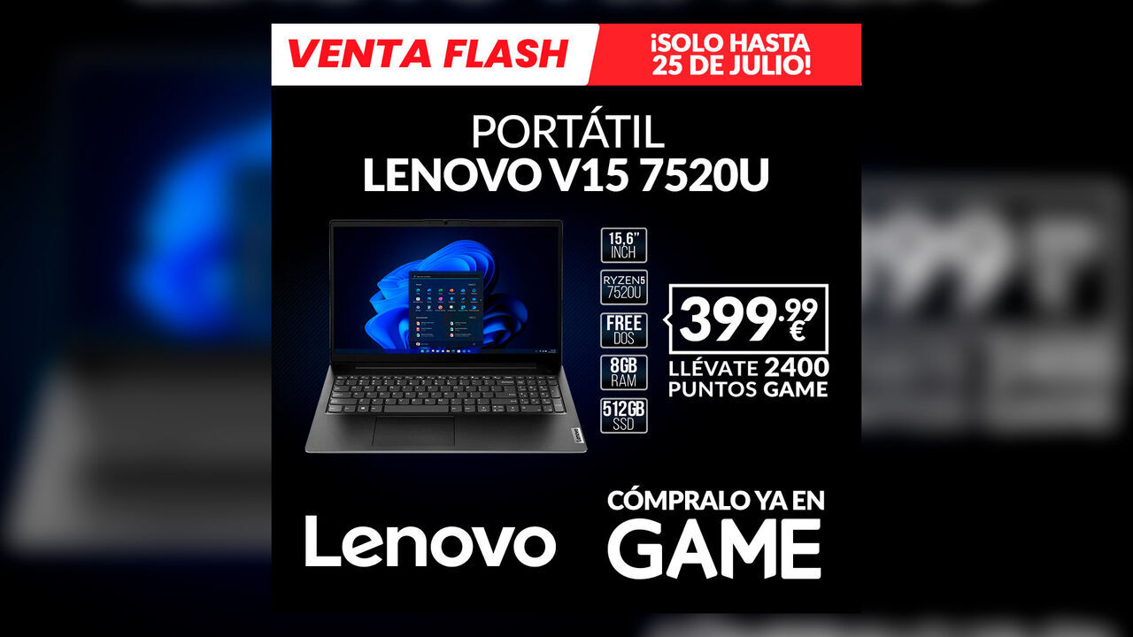 Consigue el portátil gaming Lenovo V15 7520U por 399,99 euros con la Oferta Flash GAME