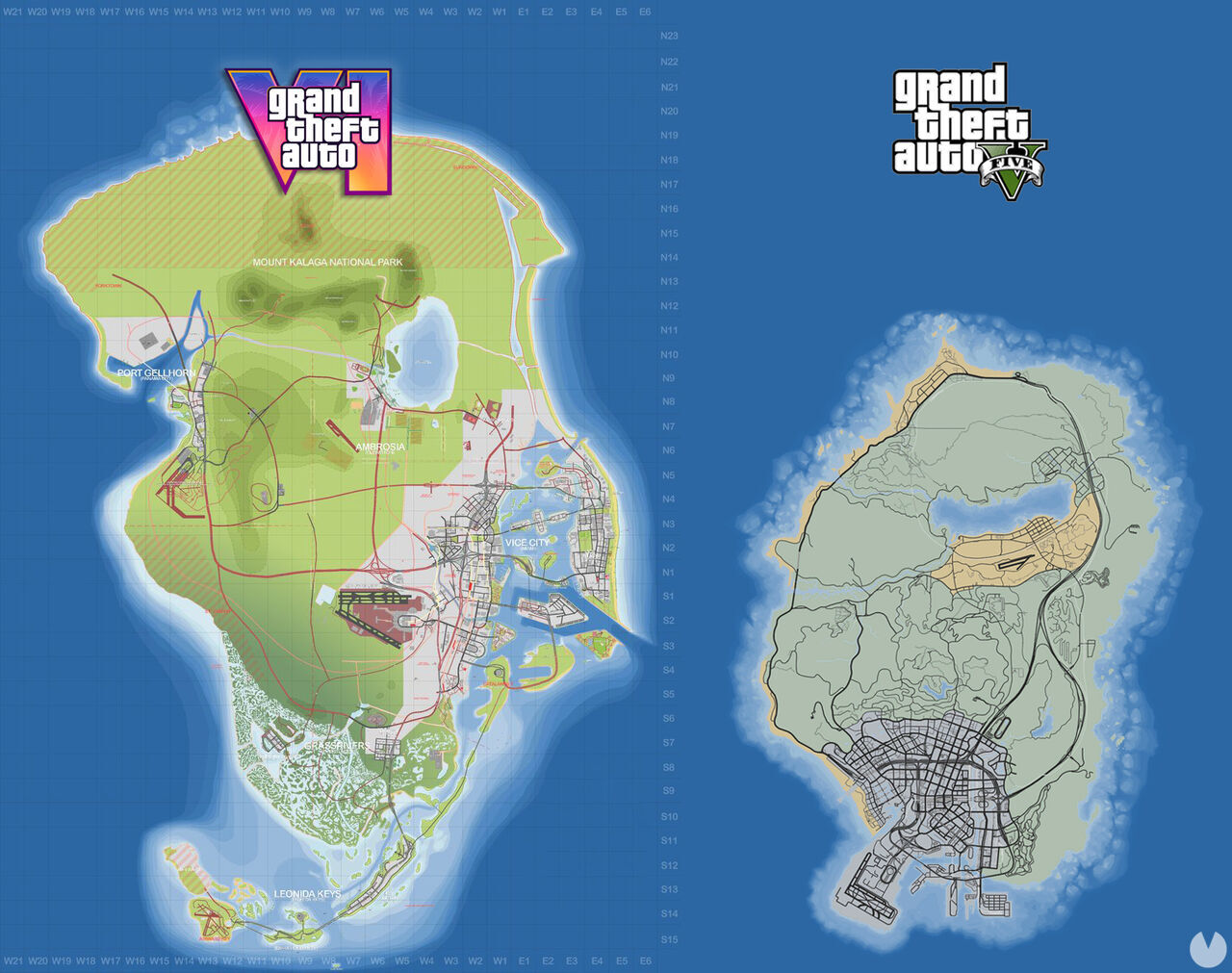 Unofficial leak-based comparison of the GTA 6 and GTA 5 maps