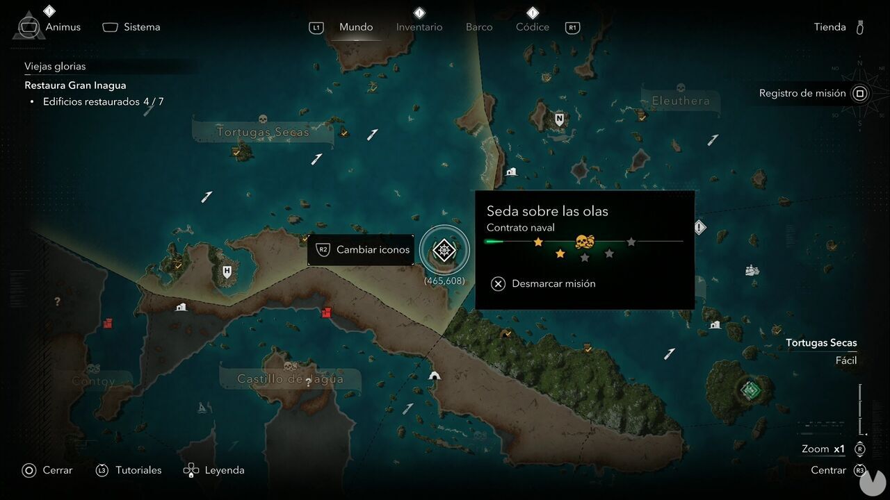 Assassin's Creed Black Flag Resynced - Naval Contracts, location of the Silk on the Waves Naval Contract in northern Salt Key Bank