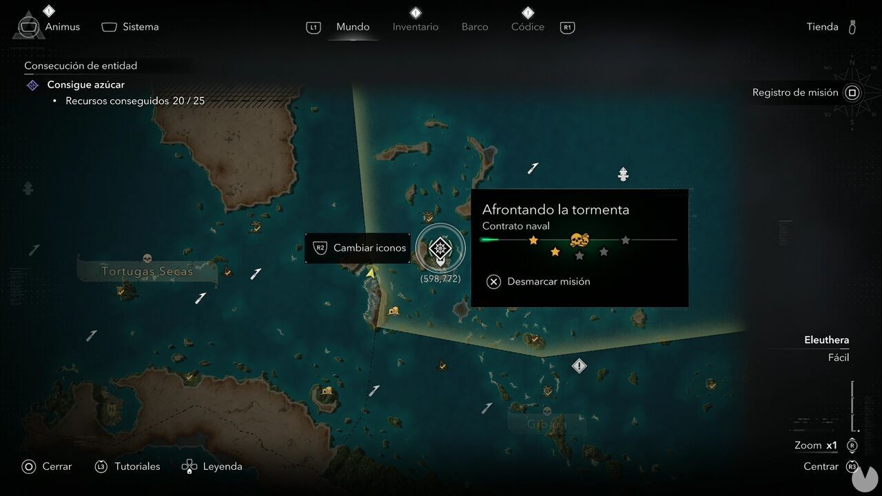 Assassin's Creed Black Flag Resynced - Naval Contracts, location of the Weathering the Storm Naval Contract in northern Nassau