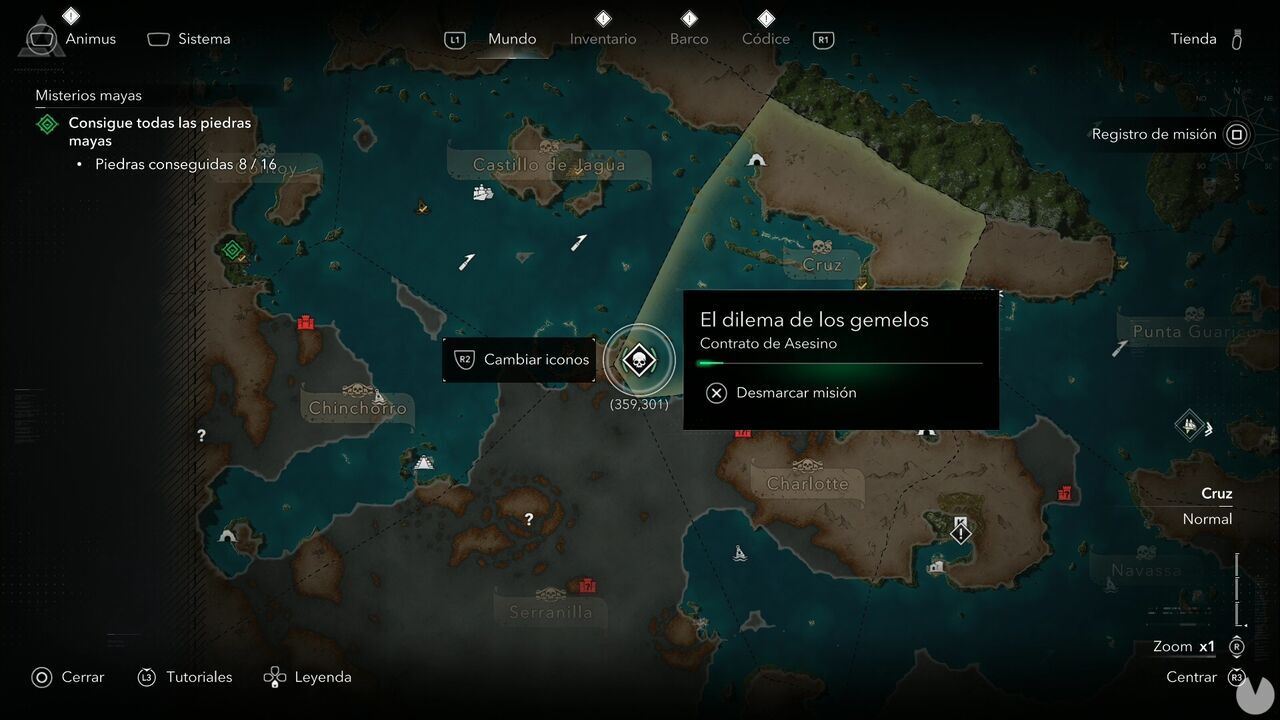 Assassin's Creed Black Flag Resynced - Assassin Contracts, location of The Twin Dilemma in Grand Cayman, Cruz