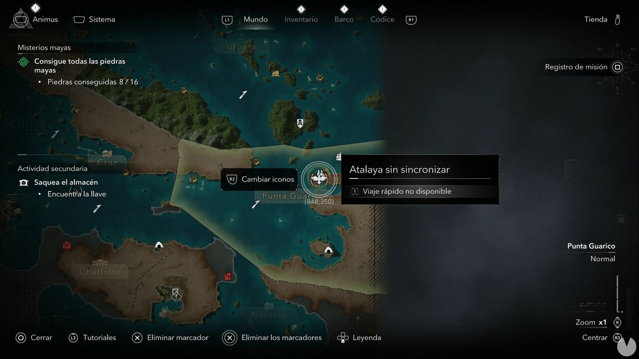 Assassin's Creed Black Flag Resynced - Viewpoints in Punta Guarico, location of the Tortuga viewpoint